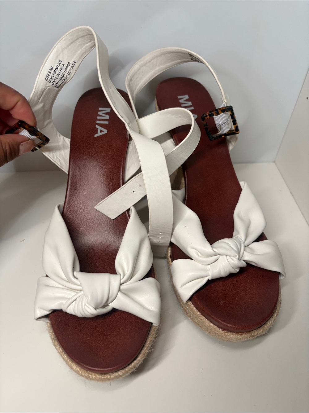MIA White Knotted Espadrille Ankle-Strap Sandals